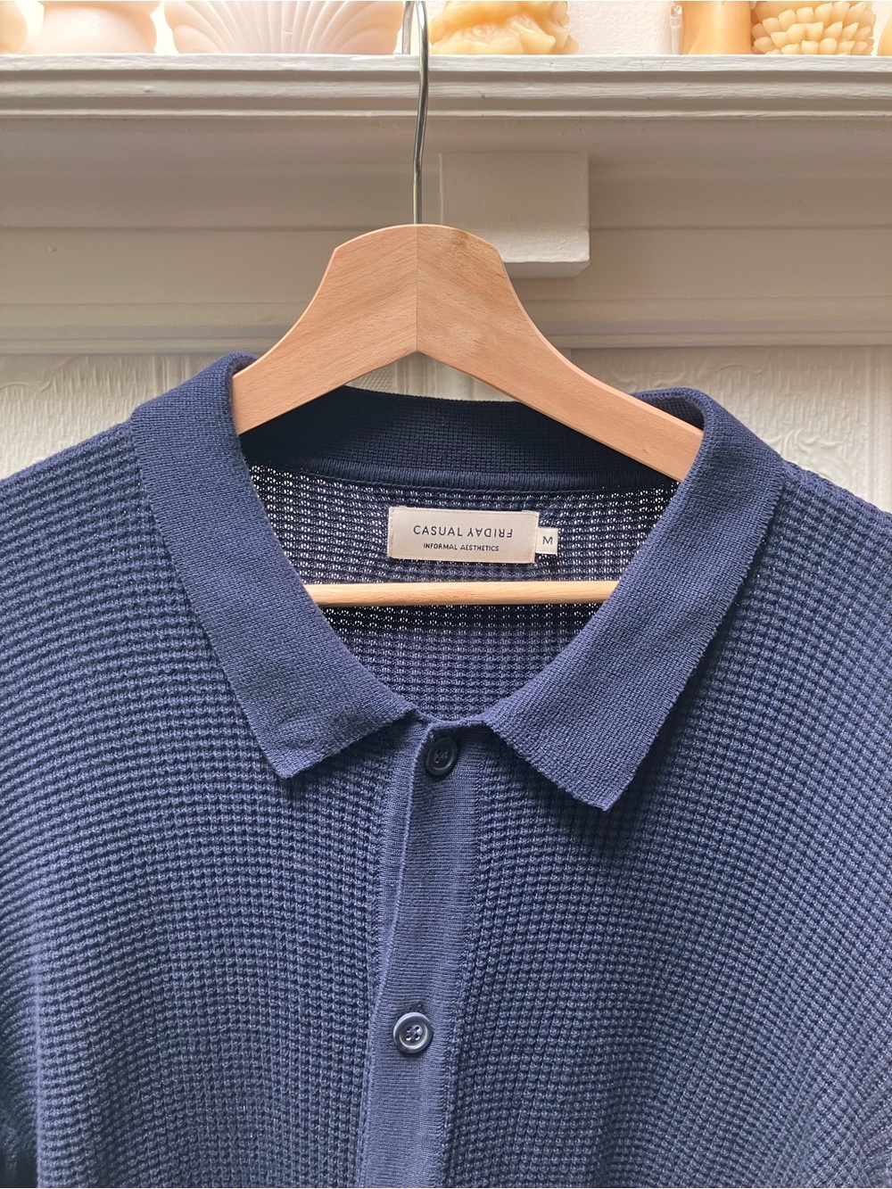Men's Navy V-Neck Polo Knit Shirt